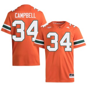 Orange Mens #34 Jordan Campbell Game Canes College Football Jersey 562347-426