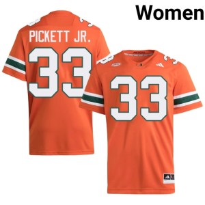 Orange #33 University College Football Booker Pickett Jr. Women's Canes Jersey 807529-119