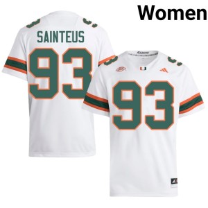 White Miami Fred Sainteus #93 Stitched Womens College Football Jersey 518023-479