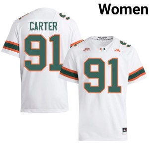 White #91 Miami College Football Womens High School Jarquez Carter Jerseys 670161-167