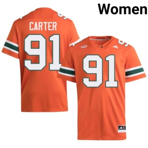 Orange Miami of Florida #91 Jarquez Carter NCAA College Football Women's Jerseys 370439-882