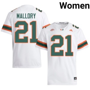 White Stitched Womens Canes College Football #21 Javian Mallory Jersey 731825-777