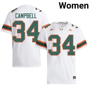 White College Football Game #34 Jordan Campbell Women's University of Miami Jersey 433616-660