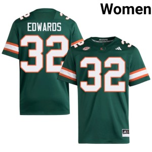 Green #32 College Football Miami 2026 Women's Justin Edwards Jersey 378295-109