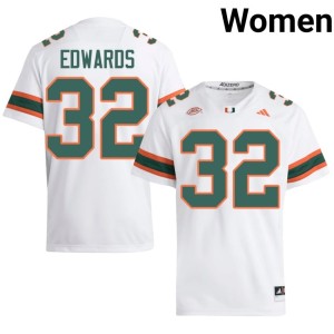 White Justin Edwards Miami of Florida Women's Player #32 College Football Jerseys 277674-870