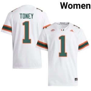 White Women's NCAA Malachi Toney #1 Miami Hurricanes College Football Jerseys 363931-682