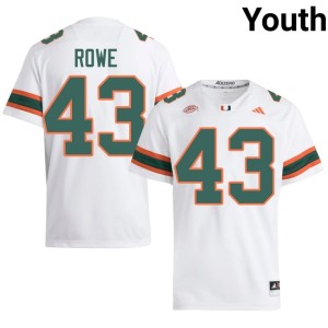 White Youth Tyler Rowe #43 Miami 2026-27 College Football Jersey 889583-601