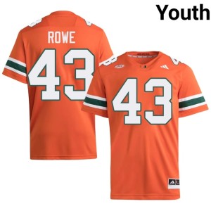 Orange Tyler Rowe Embroidery Youth #43 College Football Canes Jersey 841749-606