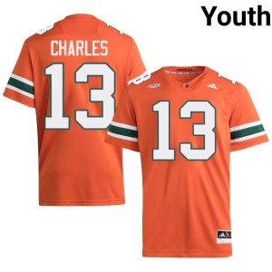Orange University Youth #13 College Football Asharri Charles Canes Jersey 979371-833