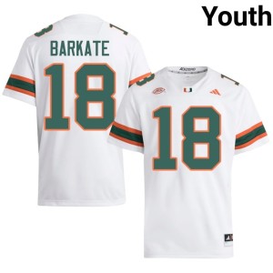 White College Football Youth NCAA Hurricanes Cooper Barkate #18 Jersey 535311-804