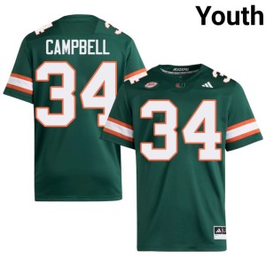 Green Jordan Campbell #34 UMiami NCAA College Football Youth Jersey 527724-793