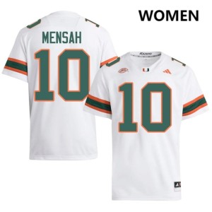 White #10 Miami Hurricanes Women Darian Mensah College Football Game Jersey 586061-422